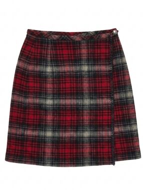 Eddie Bauer Red Plaid Wrap Style Mini 100% Wool Skirt Sz 4 Tartan Lined